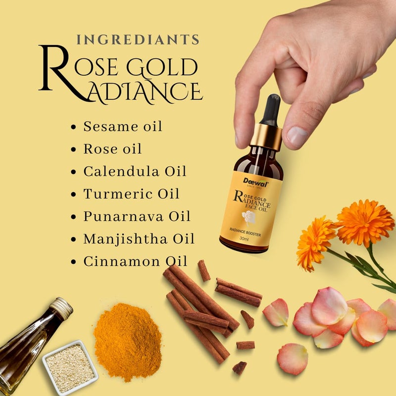 Deewal Rose Gold Radiance Face Oil Organic Pure Rose Oil for Glowing Skin Reduces Dark Spots AllSeason Nourishment for Healthy Skin All Skin Types 30ml - Image 4