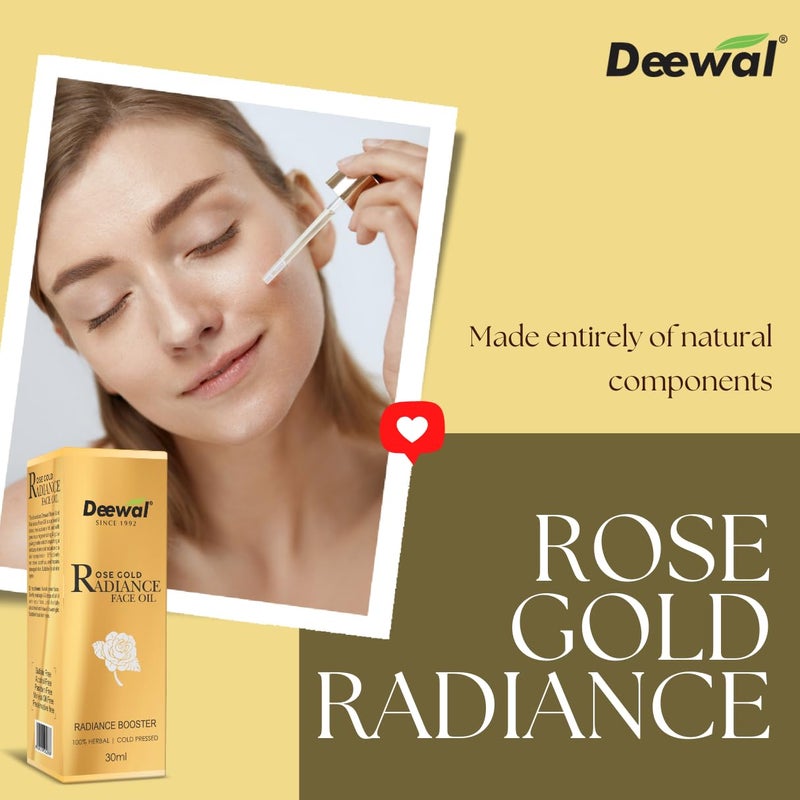 Deewal Rose Gold Radiance Face Oil Organic Pure Rose Oil for Glowing Skin Reduces Dark Spots AllSeason Nourishment for Healthy Skin All Skin Types 30ml - Image 3