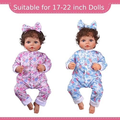 BABESIDE Reborn Baby Doll Clothes for 17-22 Inch Dolls, 5 Sets Baby Doll Clothes Outfits Accessories - Romper Suit and Headband for Newborn Baby Doll Boy&Girl Kids Gift - Image 3
