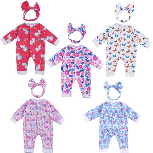BABESIDE Reborn Baby Doll Clothes for 17-22 Inch Dolls, 5 Sets Baby Doll Clothes Outfits Accessories - Romper Suit and Headband for Newborn Baby Doll Boy&Girl Kids Gift - Image 1