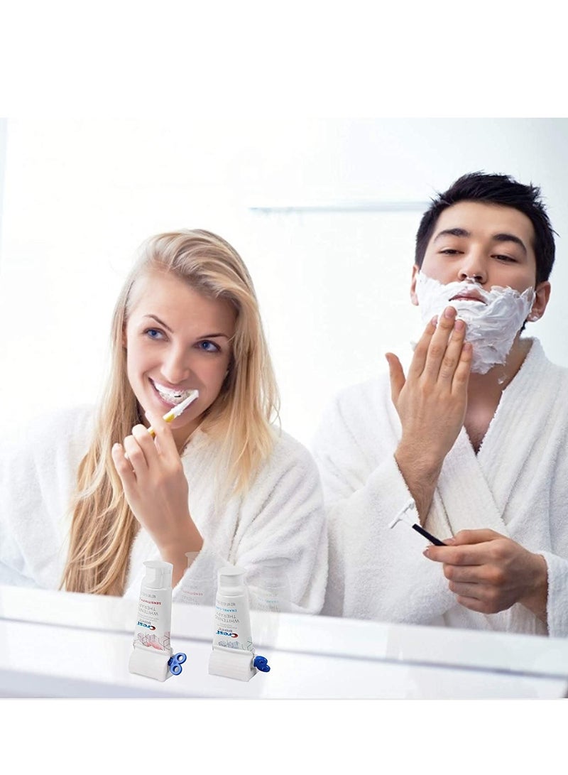 SYOSI عصارة معجون أسنان أنبوبية 3 قطع مع حامل معجون أسنان دوار مجموعة موزع معجون أسنان واقي للغبار حامل دوار لعصارة معجون الأسنان أداة موزع لحمام أزرق - Image 5