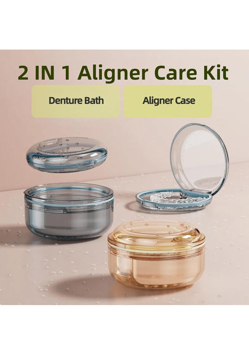 Oasisgalore 2 in 1 Retainer Case,Leak Proof Denture Bath Cup,Portable Travel Mouth Guard Case (Blue). - Image 2