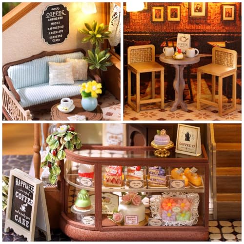 RHZN Miniature House Kit Dollhouse Kit Miniature Kit DIY Mini House Building Kit for Adult Coffee Shop - Image 5