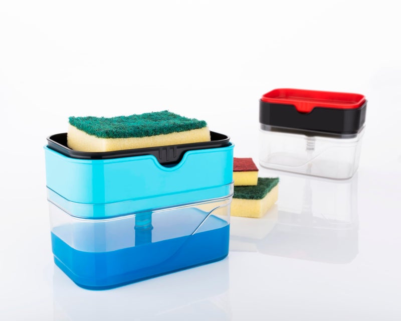 ACTIONWARE حامل صابون ACTIONWARE و حامل سائل غسيل الصحون، موزع سائل من خلال مضخة (متعدد الألوان) مع إسفنجة - Image 3