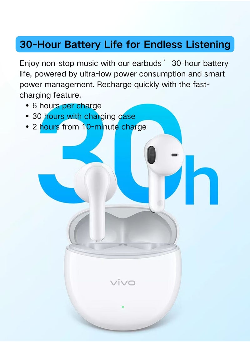vivo - TWS A2 True Wireless Earbuds with Bluetooth 5.3, Ultra-Lightweight, Gaming-Grade Latency, Semi-In-Ear Design, High-Fidelity Sound, IP54 Water Resistance, White Color, China Special Edition - Image 1