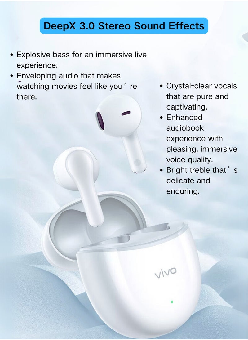 vivo - TWS A2 True Wireless Earbuds with Bluetooth 5.3, Ultra-Lightweight, Gaming-Grade Latency, Semi-In-Ear Design, High-Fidelity Sound, IP54 Water Resistance, White Color, China Special Edition - Image 1
