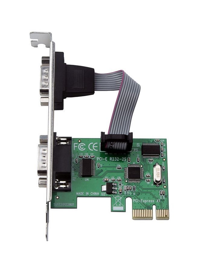 NIBEMINENT - 2 Port PCI-E To RS232 Interface Expansion Card COM Adapter Green/Silver/Black - Image 1
