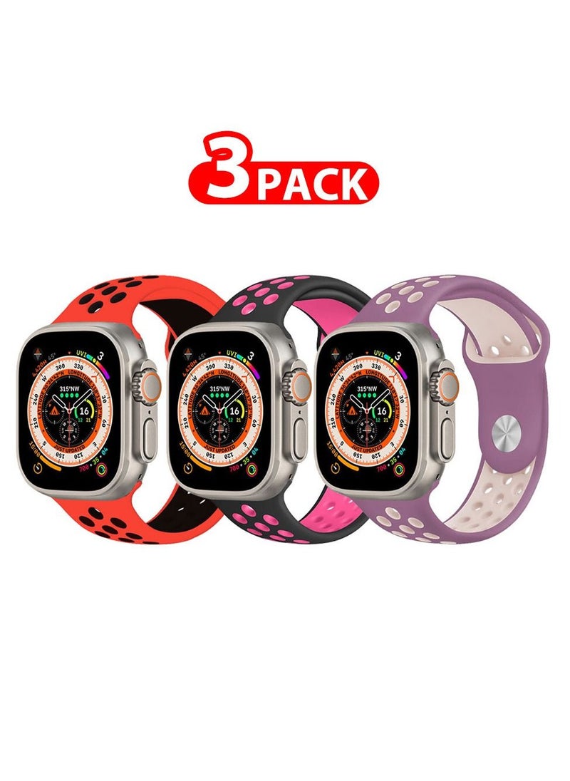 CATANES - 3 Pack For Apple Watch 49mm 45mm 44mm 42mm Silicone Sport Band Nike Strap Compatible With iWatch Series Ultra/8/7/SE/6/5/4/3/2/1 - Image 1