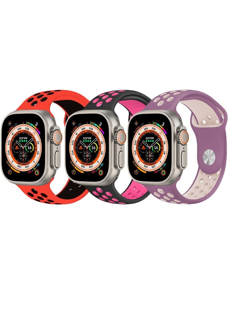 CATANES - 3 Pack For Apple Watch 49mm 45mm 44mm 42mm Silicone Sport Band Nike Strap Compatible With iWatch Series Ultra/8/7/SE/6/5/4/3/2/1 - Image 1