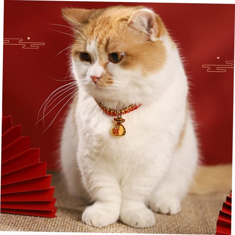 Adjustable Woven Cat Collar 20x3cm With Bell Heart for Kittens Small Dogs - Image 3