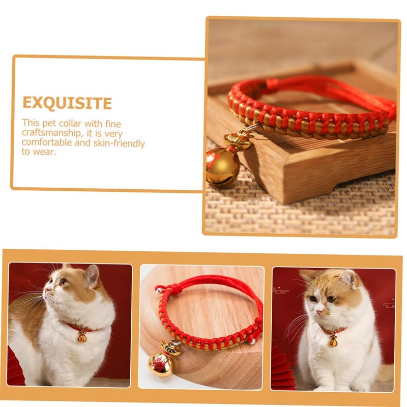 Adjustable Woven Cat Collar 20x3cm With Bell Heart for Kittens Small Dogs - Image 5