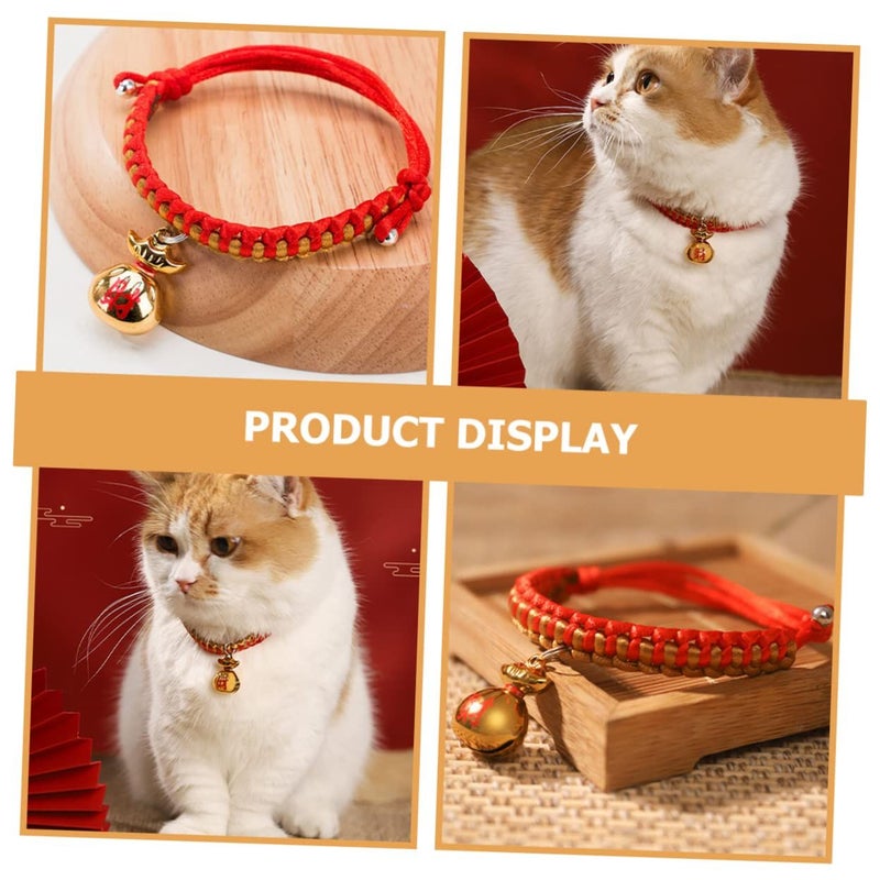 Adjustable Woven Cat Collar 20x3cm With Bell Heart for Kittens Small Dogs - Image 4