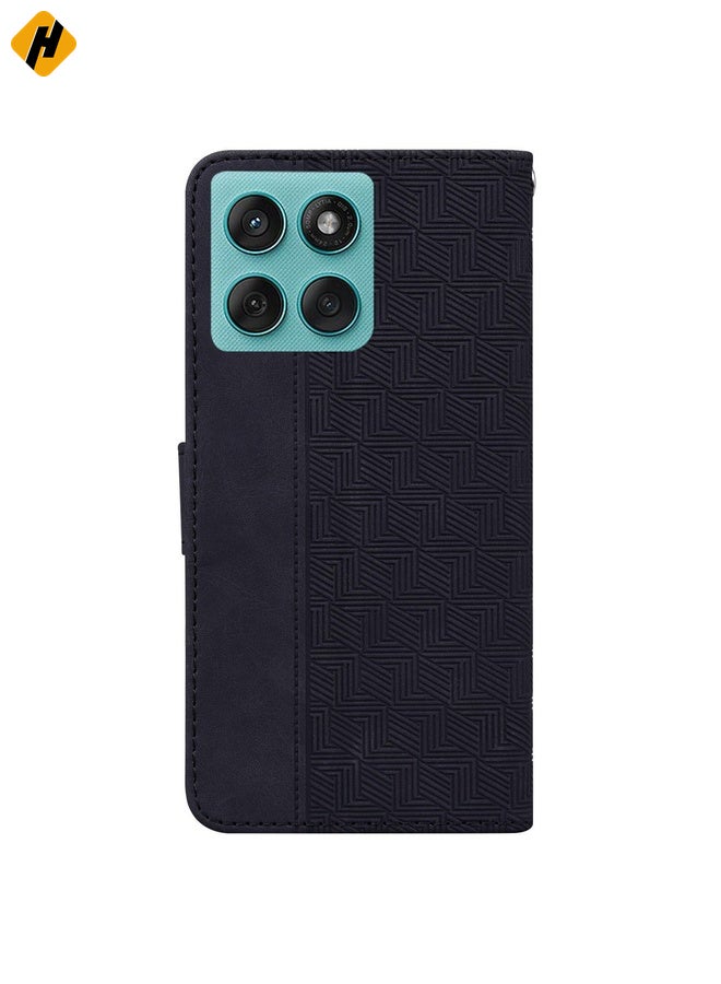 HuHa Case Cover For Motorola Edge 60 Fusion / Edge 5G 2025 Geometric Embossed Leather Phone Case(Black) - Image 4