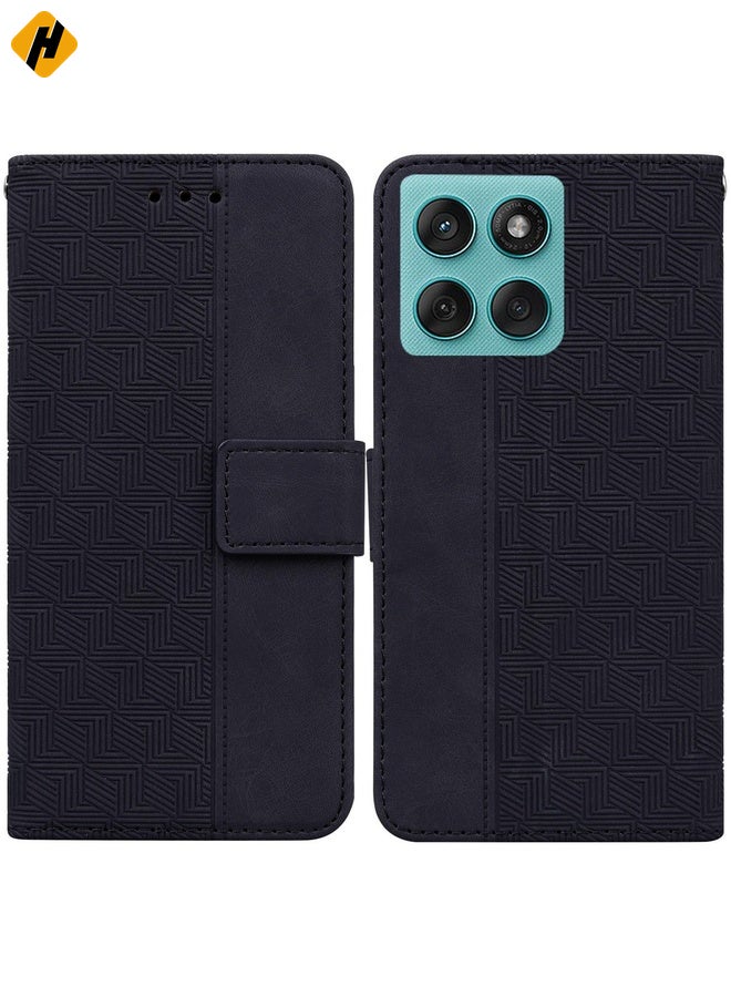 HuHa Case Cover For Motorola Edge 60 Fusion / Edge 5G 2025 Geometric Embossed Leather Phone Case(Black) - Image 1