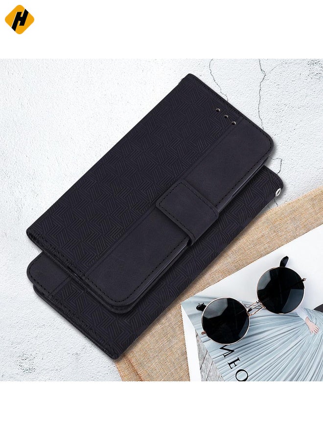 HuHa Case Cover For Motorola Edge 60 Fusion / Edge 5G 2025 Geometric Embossed Leather Phone Case(Black) - Image 2