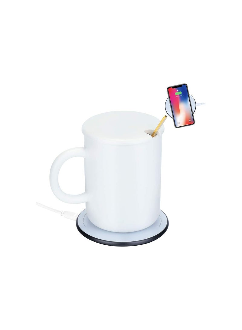 GGOOT Fast Wireless Charger&Water Cup Heating, w/Cup, Spoon and USB-C Qi Wireless Phone Charging Pad for iPhone SE/11/11 Pro/X/XS Max/XR/8 AirPods Pro,Samsung S20/S10/S10e/S9 - Image 1