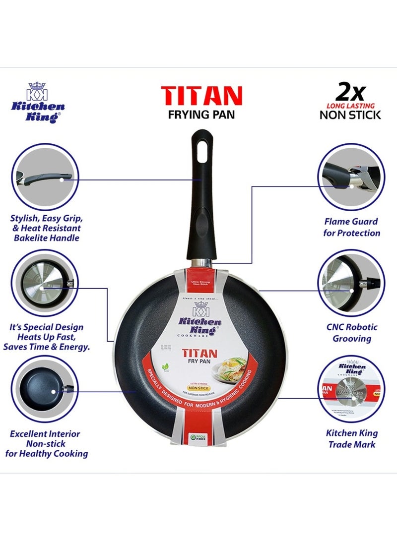 Kitchen King Titan Fry Pan, Non Stick Egg Pan with Heat Resistant Handle, Even Heat, PFOA Free, FDA Approved, Durable & Ideal for Healthy Cooking, 22cm - Image 3