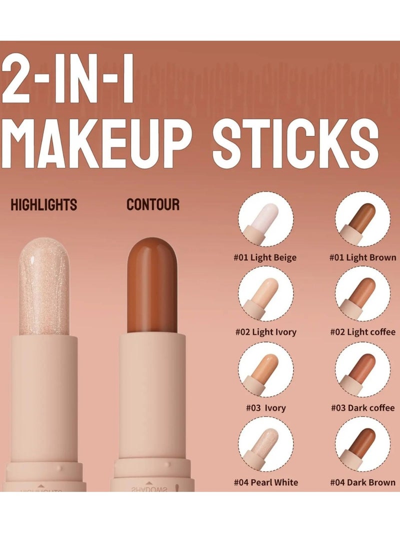 HelloKiss - 2 in 1 Concealer Stick Highlighter and Contour Stick for Face Shaping and Contouring Multi Makeup Stick Concealer Contour Highlighter Stick Cream Light Ivory Light Coffee 02 - Image 1
