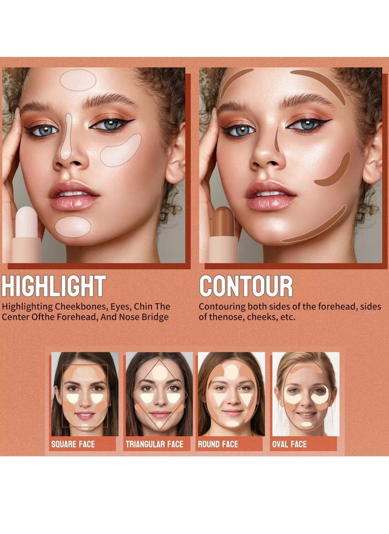 HelloKiss - 2 in 1 Concealer Stick Highlighter and Contour Stick for Face Shaping and Contouring Multi Makeup Stick Concealer Contour Highlighter Stick Cream Light Ivory Light Coffee 02 - Image 1