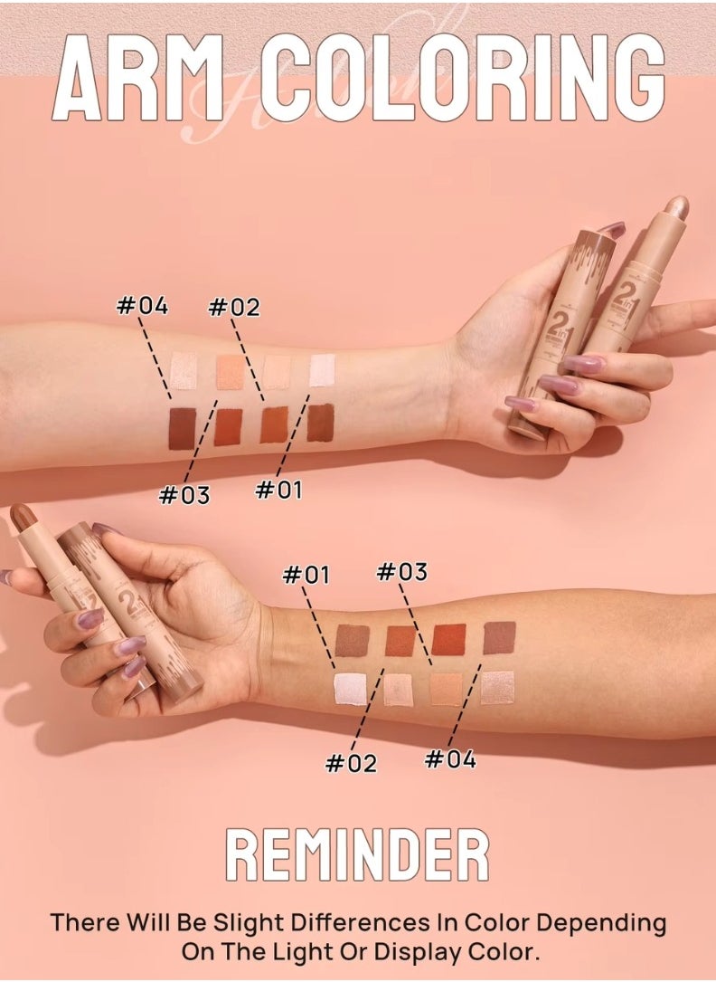 HelloKiss - 2 in 1 Concealer Stick Highlighter and Contour Stick for Face Shaping and Contouring Multi Makeup Stick Concealer Contour Highlighter Stick Cream Light Ivory Light Coffee 02 - Image 1