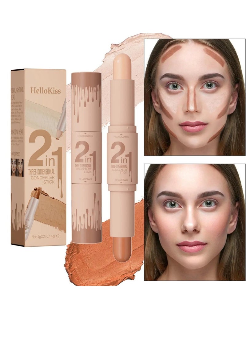 HelloKiss - 2 in 1 Concealer Stick Highlighter and Contour Stick for Face Shaping and Contouring Multi Makeup Stick Concealer Contour Highlighter Stick Cream Light Ivory Light Coffee 02 - Image 1