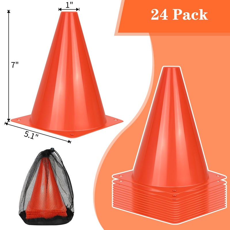 PXZBLG 24pcs Soccer Cones, 7 Inch Soccer Cones, Plastic Traffic Cones, Training Cones for Basketball Football Skating Drills Practice - Image 2