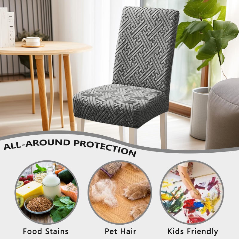 Promindflyplka Chair Covers, Stretch Jacquard Dining Room Chair Covers Set of 6, Cat Scratch Resistant Washable Chair Covers for Dining Chairs, Removable Chair Protectors for Dining Room, Kitchen, Hotel, Ceremony - Image 4
