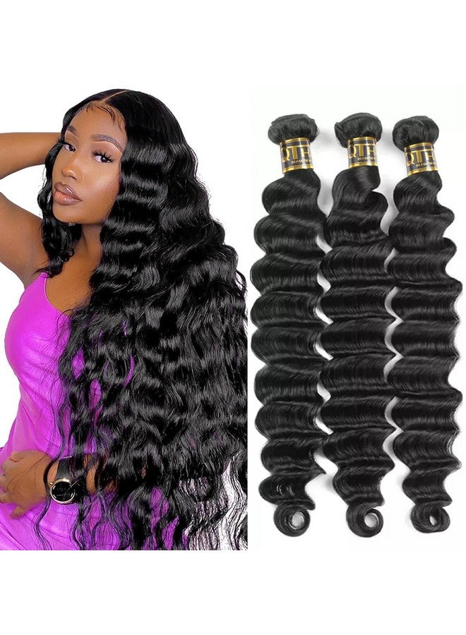 QTHAIR 14A Loose Deep Wave Human Hair Bundle Peruvian Virgin Hair 16 16 16Inch Deep Wave 3 Bundles 100% Unprocessed Deep Wave Bundles Natural Black Color Double Weft For Black Women - Image 1