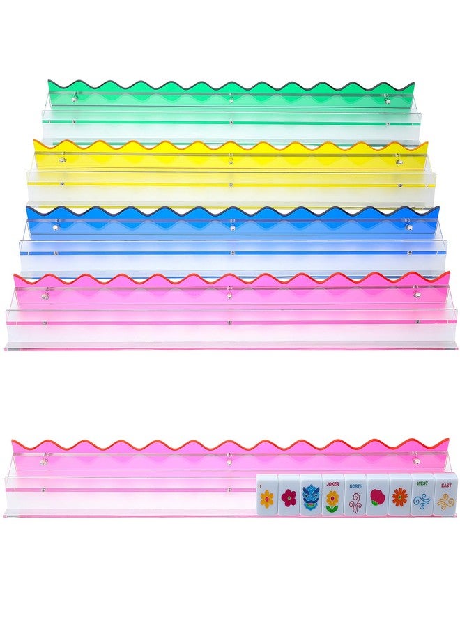 DoubleFill مجموعة DoubleFill المكونة من 4 قطع من رفوف وأدوات دفع قطع لعبة ما جونغ، حوامل أكريليك متكاملة، رفوف مغناطيسية لتنظيم قطع ما جونغ، سهلة الاستخدام لأمسيات الألعاب المنزلية (حواف مزخرفة، ألوان زاهية) - Image 1