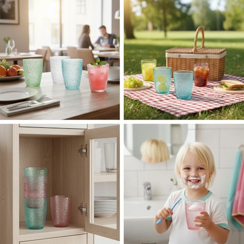 IEFFPIN 4 PCS Colored Plastic Drinking Glasses, Reusable Acrylic Drinking Cups, Stackable Juice Glasses Drinkware, Unbreakable Water Tumblers, BPA Free, Dishwasher Safe, 290 ML/10 OZ (4 Colors) - Image 2