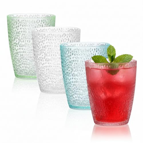 IEFFPIN 4 PCS Colored Plastic Drinking Glasses, Reusable Acrylic Drinking Cups, Stackable Juice Glasses Drinkware, Unbreakable Water Tumblers, BPA Free, Dishwasher Safe, 290 ML/10 OZ (4 Colors) - Image 1