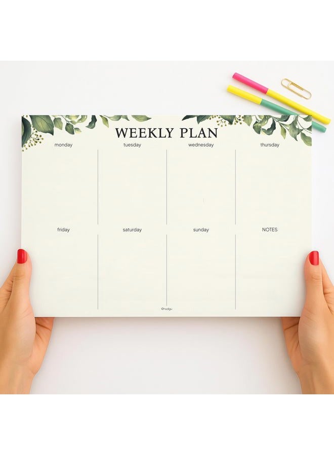 HADIGU Weekly Planner Notepad, Size 8" x 11.5", Weekly To Do List Notepad, Eucalyptus Design - Image 3
