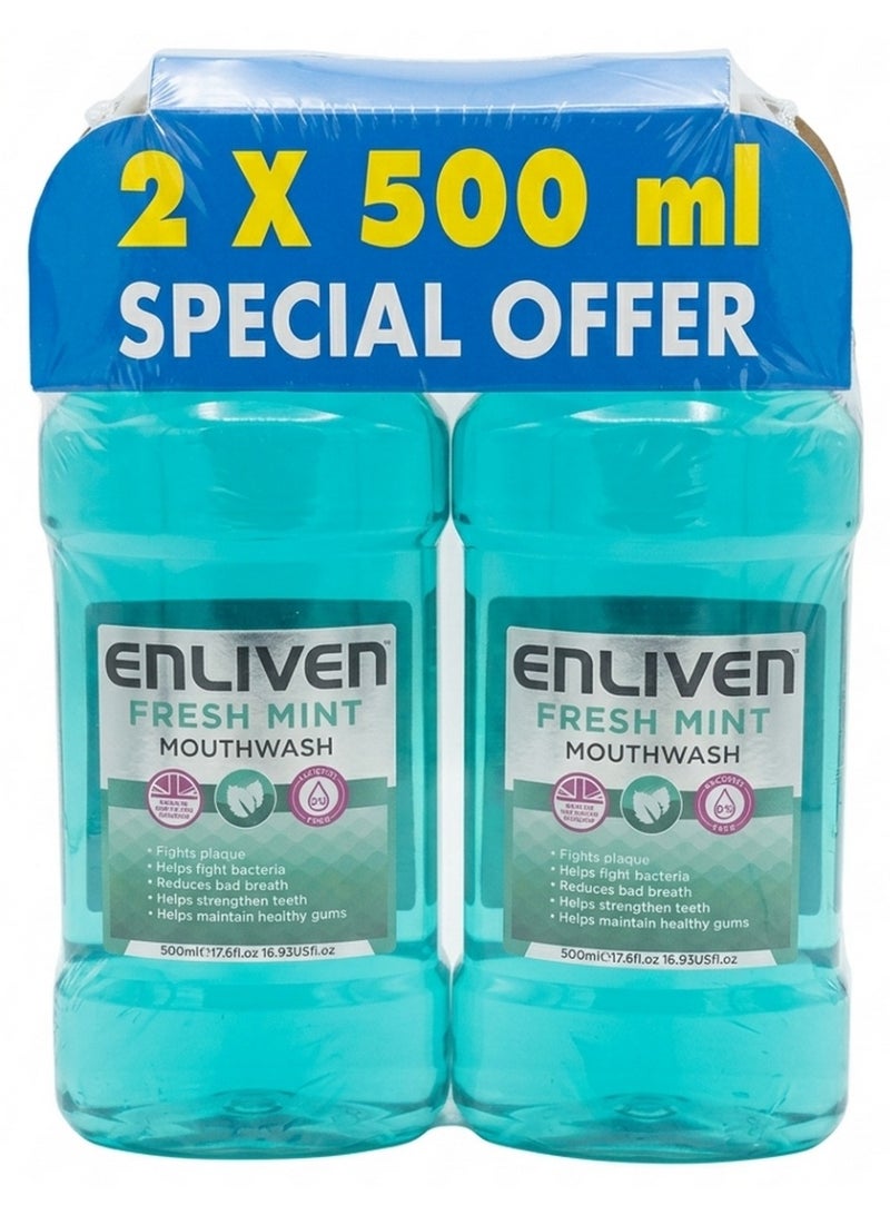 ENLIVEN Fresh Mint Mouth Wash 500 ML X 2 Made In Uk - Image 1