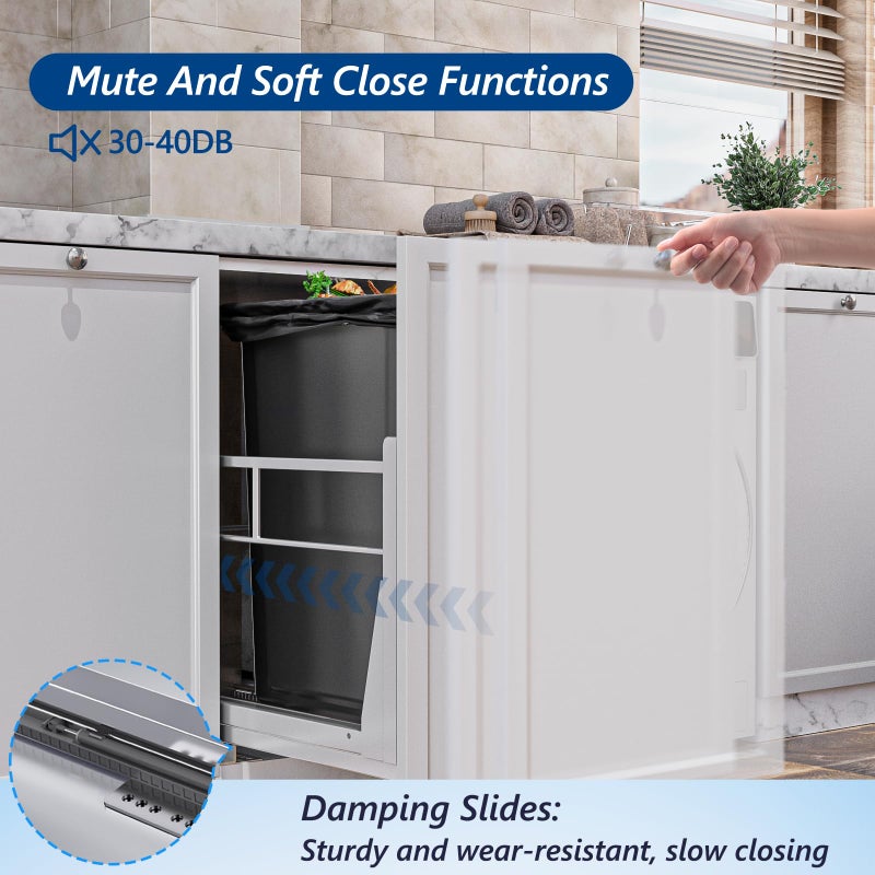 Insputer 8 Gal Pull Out Trash Can Under Cabinet, Heavy Duty Under Sink Garbage Can Kit with Soft-Close Slides for Kitchen, Laundry, Requires Minimum Cabinets Opening 12" W X 18" D - Image 5