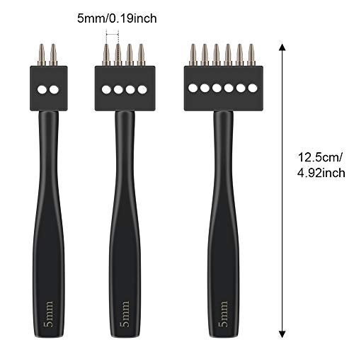 DIUDUS Leather Hole Punch, Prong Punch, Black Hole Punch Tool 5mm, 2/4/6 Lacing Stitching Punch, Round Hole Prong Stitching Chisel Set Leather Working Tools for Leathercraft - Image 2