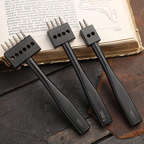 DIUDUS Leather Hole Punch, Prong Punch, Black Hole Punch Tool 5mm, 2/4/6 Lacing Stitching Punch, Round Hole Prong Stitching Chisel Set Leather Working Tools for Leathercraft - Image 4