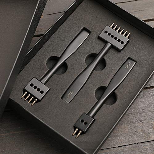 DIUDUS Leather Hole Punch, Prong Punch, Black Hole Punch Tool 5mm, 2/4/6 Lacing Stitching Punch, Round Hole Prong Stitching Chisel Set Leather Working Tools for Leathercraft - Image 3
