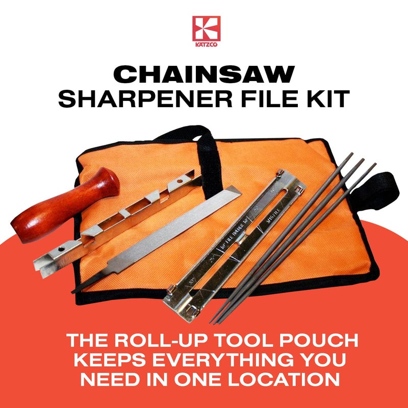 Katzco Chainsaw Sharpener File Kit - Contains 5/32, 3/16, and 7/32 Inch Files, Wood Handle, Depth Gauge, Filing Guide, and Tool Pouch - for Sharpening and Filing Chainsaws and Other Blades - Image 5