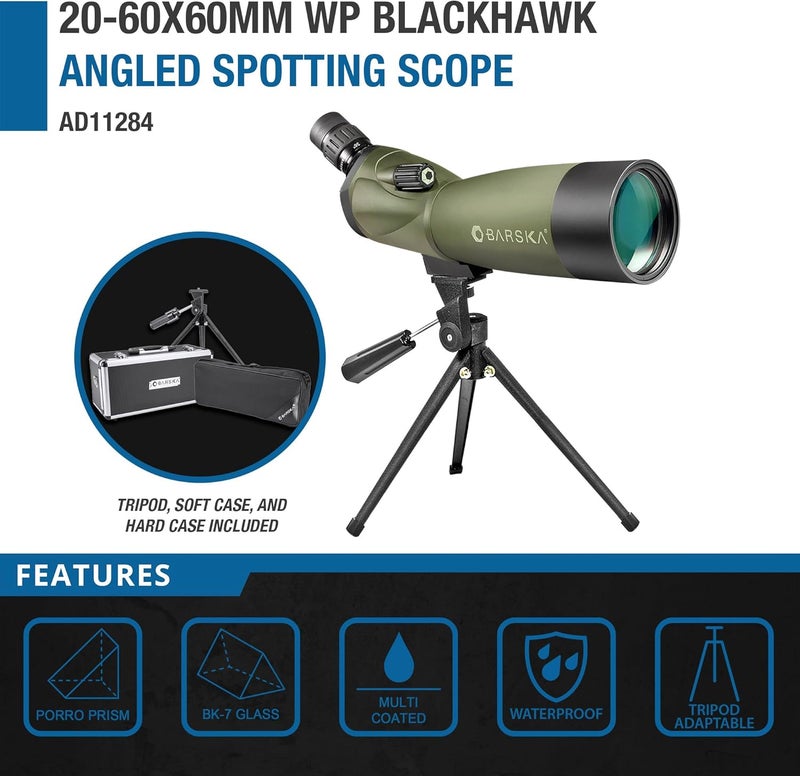 BARSKA Barska AD11284 Blackhawk 2060x60 Waterproof Spotting Scope with Tripod  Cases for Birding Target Shooting Sports etc  Green  - Image 3