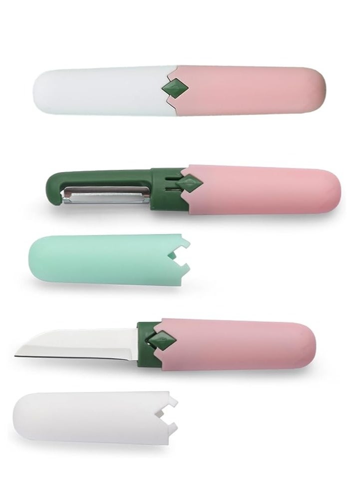 ARNOTEC - 2 in 1 Fruit and Vegetable Peeler Multi Function Small Portable Stainless Steel Pocket Knife Design for Paring and Easy Cutting for Travel Outdoor Camping Kitchen - Image 1