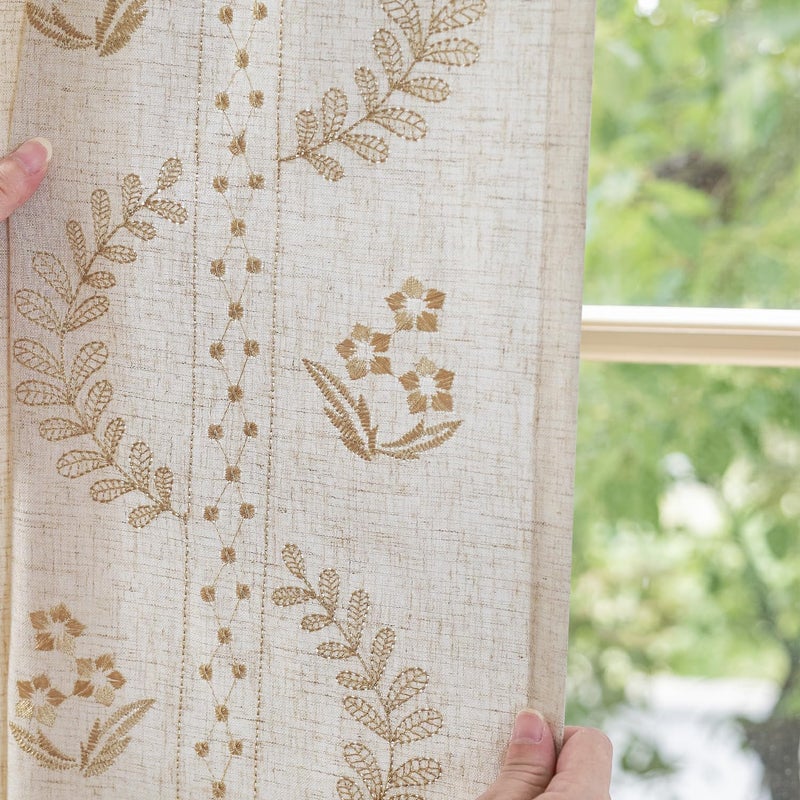 jinchan Belrose Linen Curtains for Bedroom Floral Curtains 96 Inch Length Linen Blend Beige Embroidered Drapes Farmhouse Flower Patterned Drapes for Living Room Window Treatments Set 2 Panels - Image 4