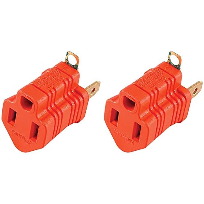 POLARIZED GROUNDING ADAPTER 2 PACK, TURN 2-PRONG OUTLETS TO 3-PRONG OUTLETS, OUTLET ADAPTER, EASY TO INSTALL, INDOOR ONLY, UL LISTED, ORAN, 14404