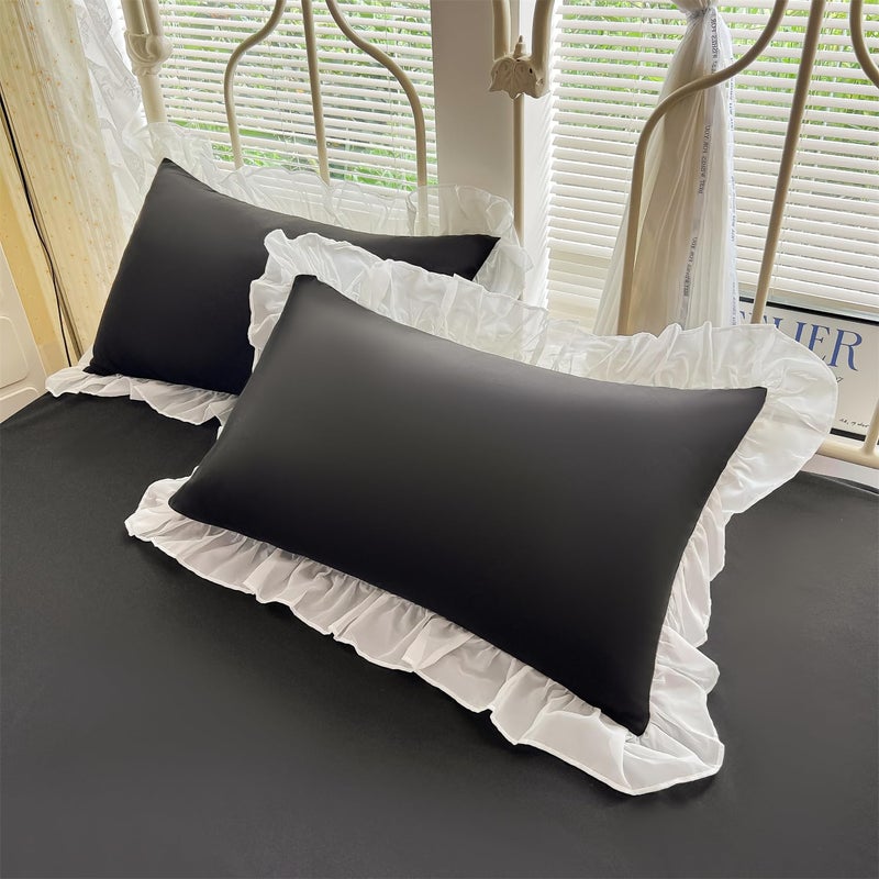 MOOWOO Chic Lace Ruffled Bedding Set with Cute Bowtie,Girls Vctoria Princess Style Bedding-2 Piece Twin Duvet Cover with Zipper Closure -Ultra Soft and Light Weight-No Comforter - Image 4