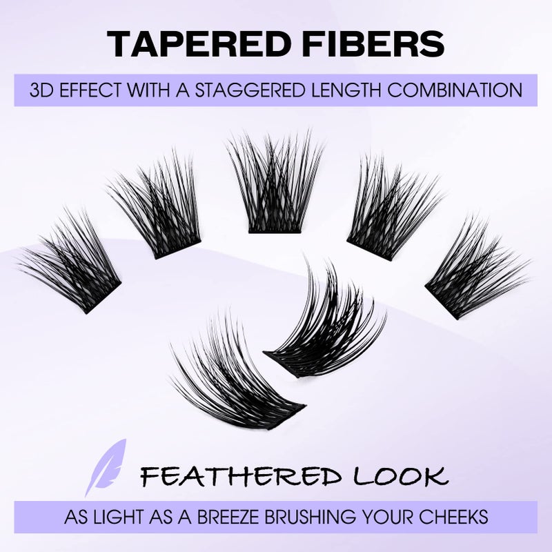 WENDY LASHES Lash Clusters Individual Lashes C/D Curl Cluster Lash Wide-stem Eyelashes Cluster 12-16mm Thin Band Cluster Lashes Soft Wispy Clusters Comfortable Lash Clusters (Natural/Volume+-0.07D, 12-16mm Mixed) - Image 5