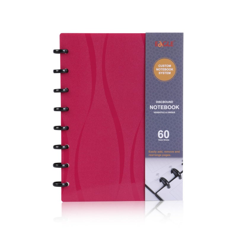 Eagle Discbound Notebook, Customizable Notebook, Junior Size, Poly Cover, 60 Sheets Ruled/Lined Pages (Red) - Image 1