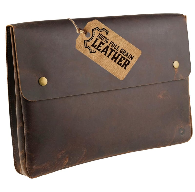 Moonster moonster Leather Folder, Full Grain Leather File Folder Organizer Document Holder, Leather Portfolio for Men –Spacious Leather Folio Laptop Sleeve Case - Fits 13" 14" 15” Laptops, MacBook and Tablets  - Image 1