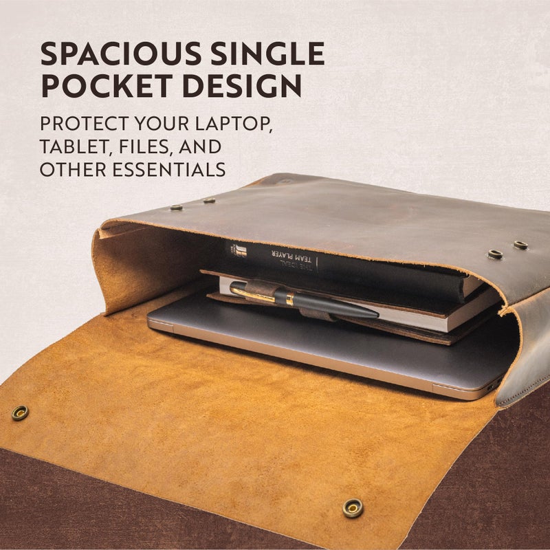 Moonster moonster Leather Folder, Full Grain Leather File Folder Organizer Document Holder, Leather Portfolio for Men –Spacious Leather Folio Laptop Sleeve Case - Fits 13" 14" 15” Laptops, MacBook and Tablets  - Image 4