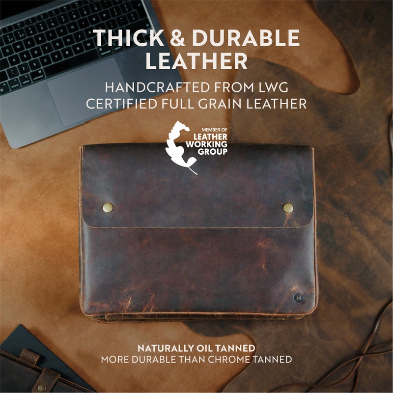 Moonster moonster Leather Folder, Full Grain Leather File Folder Organizer Document Holder, Leather Portfolio for Men –Spacious Leather Folio Laptop Sleeve Case - Fits 13" 14" 15” Laptops, MacBook and Tablets  - Image 5