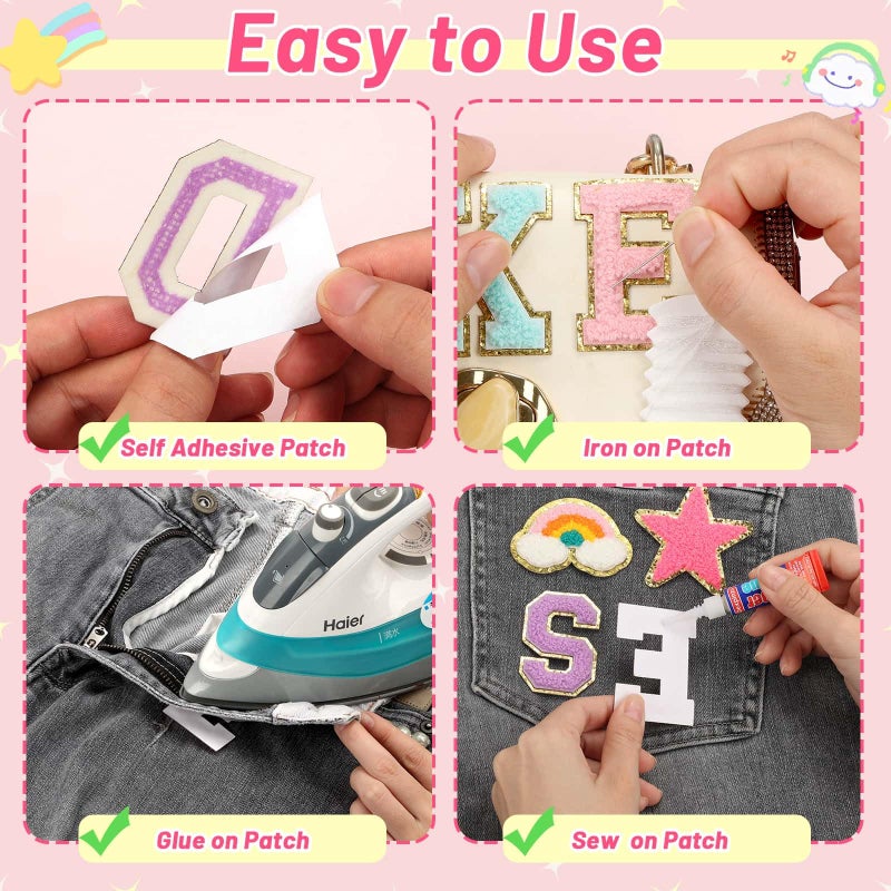 Thrilez Iron on Chenille Letters Patches, 72 Pcs Self Adhesive Patches Alphabets 2.2 Inch Sew on Patches Varsity Initial Fabric Stickers Fuzzy Towel Embroidered Patches for Clothing Caps - Image 5