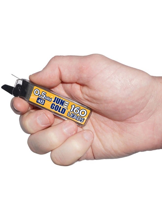 June Gold 640 Pieces, 0.5 mm 4B Lead Refills, 160 Pieces Per Dispenser, Fine Thickness, Break Resistant Lead/Graphite (Pack of 4 Dispensers) - Image 2